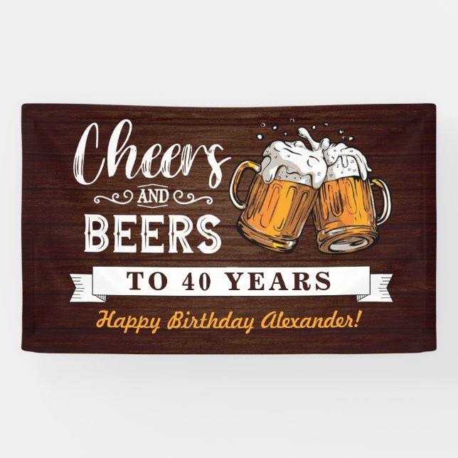 Cheers and Beers 40th Birthday Rustic Banner (Horizontal)