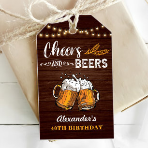 Cheers and Beers 40th Birthday Rustic Gift Tags