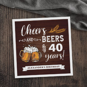 Cheers and Beers 40th Birthday Rustic Napkin