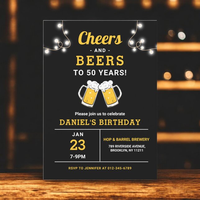 Cheers And Beers 50 Years Birthday Party Invitation (Creator Uploaded)