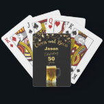 Cheers and Beers 50th Birthday Black and Gold Playing Cards<br><div class="desc">Elegant modern design in black and gold perfect for milestone birthdays... The dropdown menu under "Personalize the template" allows you to fill in all of your own details including the ability to change the "50" to any year. ~ Part of the "Cheers and Beers" collection featuring a variety of coordinating...</div>