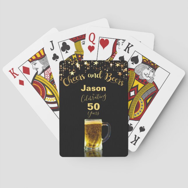 Cheers and Beers 50th Birthday Black and Gold Playing Cards (Back)