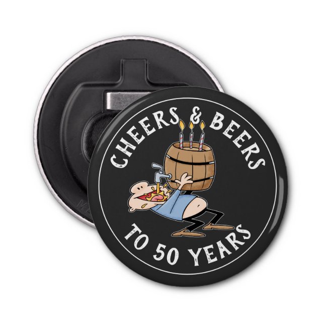 Cheers And Beers 50th Birthday Black And White Bottle Opener (Front)
