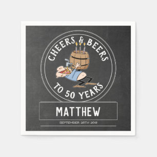 Cheers And Beers 50th Birthday Black And White Napkin