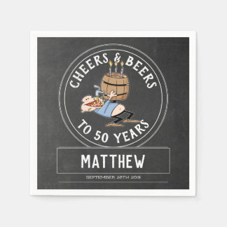 Cheers And Beers 50th Birthday Black And White Napkin
