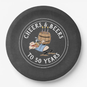 Cheers And Beers 50th Birthday Black And White Paper Plate
