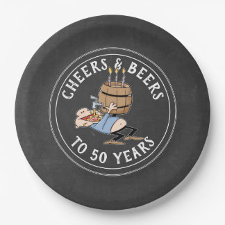 Cheers And Beers 50th Birthday Black And White Paper Plate