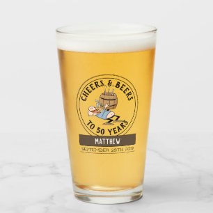 Cheers And Beers 50th Birthday Cartoon Glass