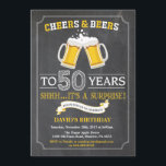 Cheers and Beers 50th Birthday Invitation Card<br><div class="desc">Cheers and Beers 50th Birthday Invitation Card with chalkboard background. For further customisation,  please click the "Customise it" button and use our design tool to modify this template.</div>