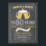 Cheers and Beers 50th Birthday Invitation Card<br><div class="desc">Cheers and Beers 50th Birthday Invitation Card with chalkboard background. For further customisation,  please click the "Customise it" button and use our design tool to modify this template.</div>