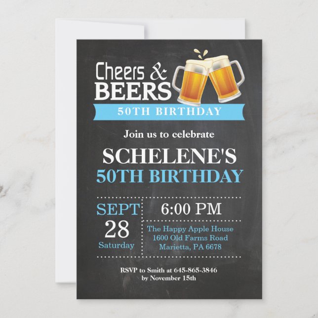 Cheers and Beers 50th Birthday Invitation Card (Front)