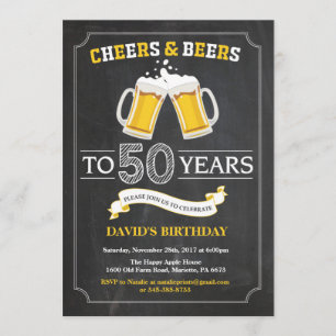 Cheers and Beers 50th Birthday Invitation Card