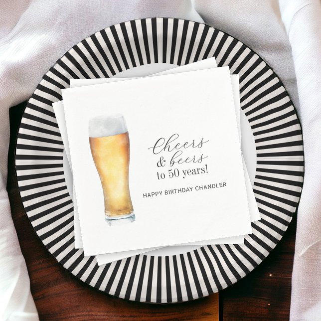 Cheers and Beers 50th Birthday Party Napkin (Creator Uploaded)