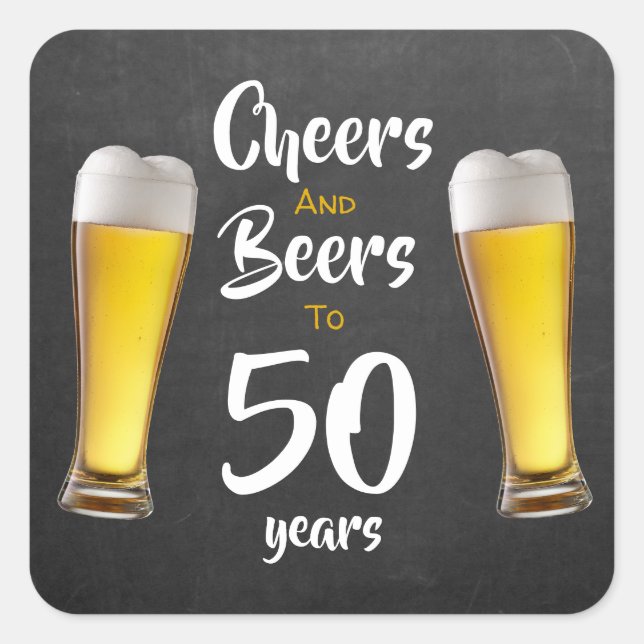 Cheers And Beers 50th Birthday Pints On Chalkboard Square Sticker (Front)