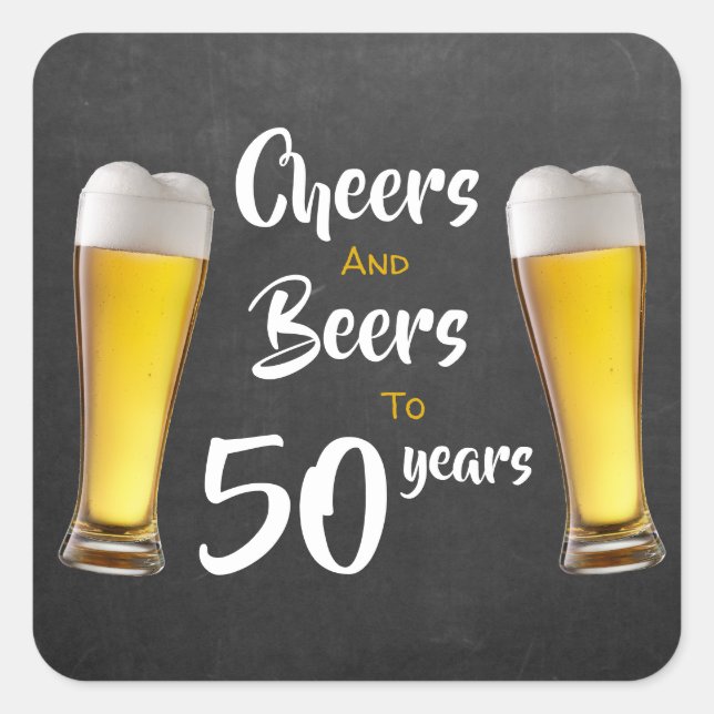 Cheers And Beers 50th Birthday Pints On Chalkboard Square Sticker (Front)