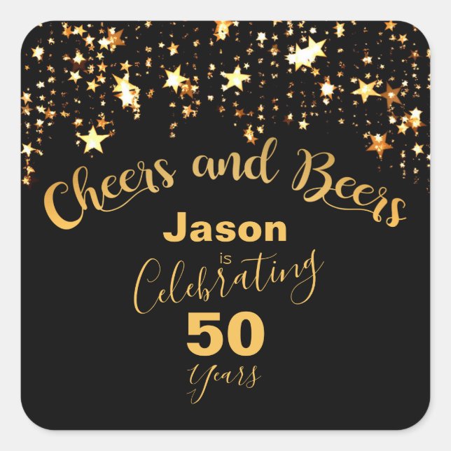 "Cheers and Beers" 50th Birthday Square Sticker (Front)