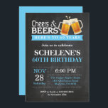 Cheers and Beers 60th Birthday Invitation Card<br><div class="desc">Cheers and Beers 60th Birthday Invitation Card. Adult Birthday. Blue. 16th 18th 20th 21st 30th 40th 50th 60th 70th 80th 90th 100th. Any Age. For further customisation,  please click the "Customise it" button and use our design tool to modify this template.</div>
