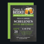 Cheers and Beers 60th Birthday Invitation Card<br><div class="desc">Cheers and Beers 60th Birthday Invitation Card. Adult Birthday. Green. 16th 18th 21st 30th 40th 50th 60th 70th 80th 90th 100th. Any Age. For further customisation,  please click the "Customise it" button and use our design tool to modify this template.</div>