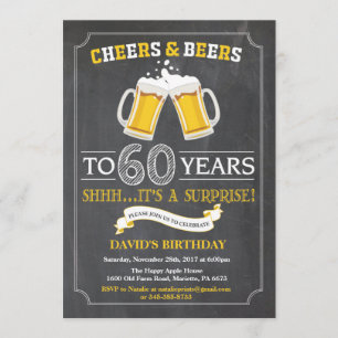 Cheers and Beers 60th Birthday Invitation Card