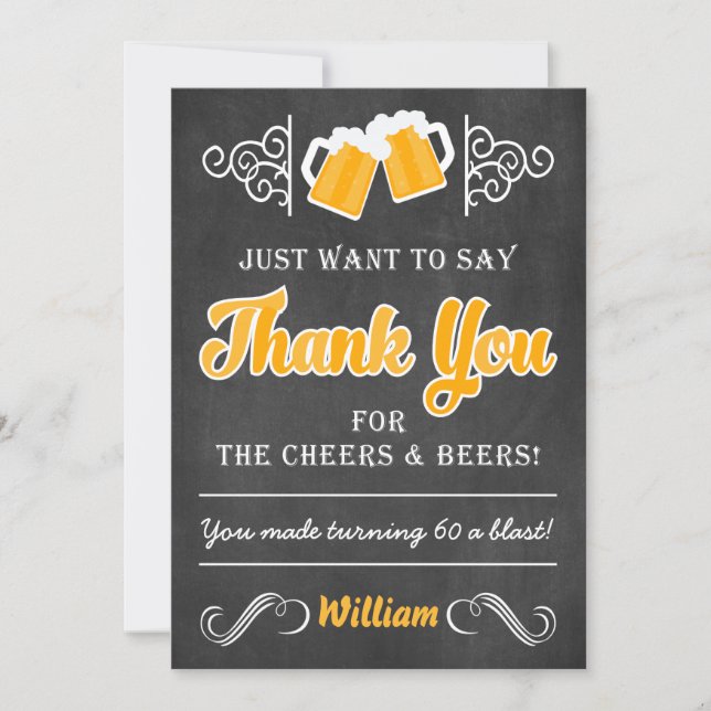 Cheers and Beers 60th Birthday Thank You Card (Front)