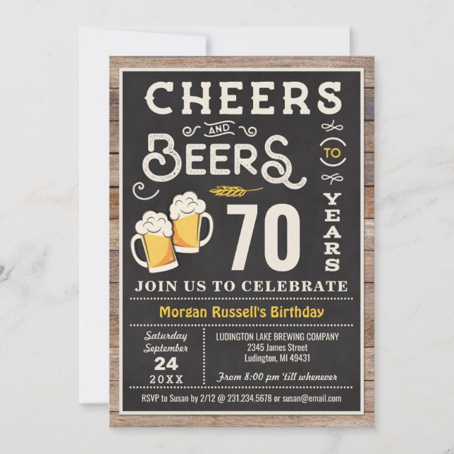 Cheers and Beers 70th Birthday Invitation (Front)