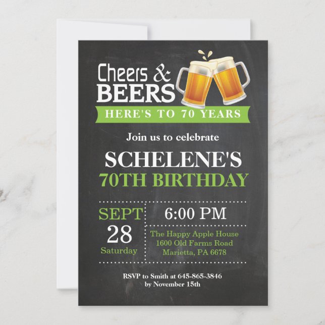 Cheers and Beers 70th Birthday Invitation Card (Front)