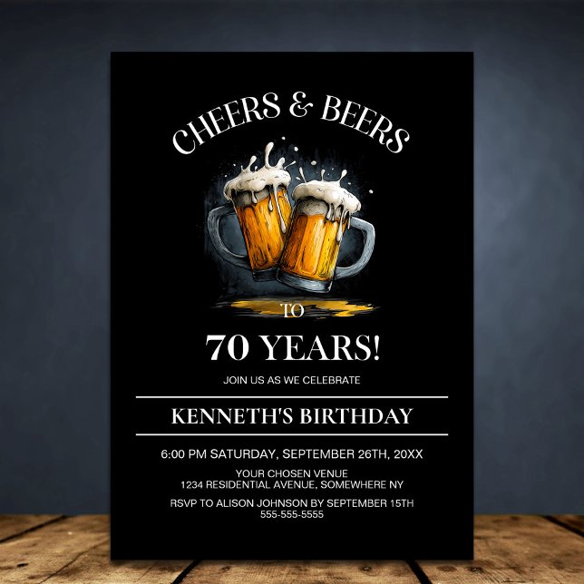 Cheers and Beers 70th Birthday Party Invitation (Creator Uploaded)