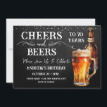 Cheers and Beers 70th Birthday Rustic Invitation<br><div class="desc">Cheers and Beers Birthday Invitations. Easy to personalise. All text is adjustable and easy to change for your own party needs. Chalkboard and rustic background elements. Fun Chalkboard swirls and flourishes. Watercolor beer mug. Invitations for him. Bar or backyard BBQ birthday design. Any age,  just change the text.</div>