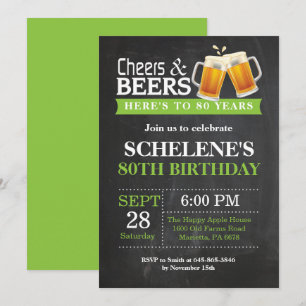 Cheers and Beers 80th Birthday Invitation Card