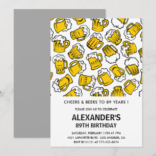 Cheers and Beers 89th birthday invitations Men