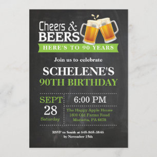 Cheers and Beers 90th Birthday Invitation Card