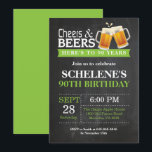 Cheers and Beers 90th Birthday Invitation Card<br><div class="desc">Cheers and Beers 90th Birthday Invitation Card. Adult Birthday. Green. 16th 18th 21st 30th 40th 50th 60th 70th 80th 90th 100th. Any Age. For further customisation,  please click the "Customise it" button and use our design tool to modify this template.</div>