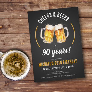 Cheers and Beers 90th Birthday Party Invitation