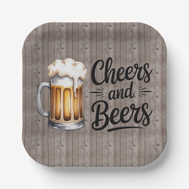 Cheers and Beers Adult Birthday Party  Paper Plate (Front)