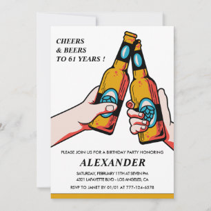 Cheers and Beers Adult Men 61st birthday Invitation