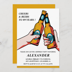 Cheers and Beers Adult Men 89th birthday Invitation