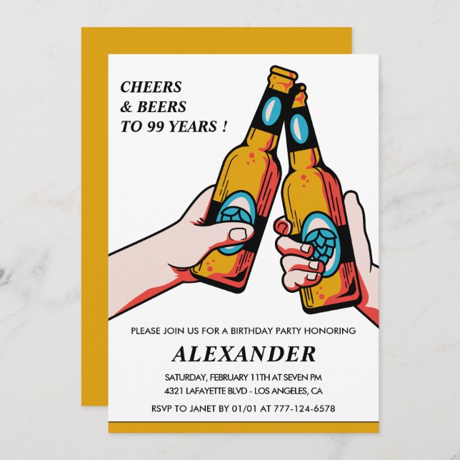 Cheers and Beers Adult Men 99th birthday Invitation (Front/Back)
