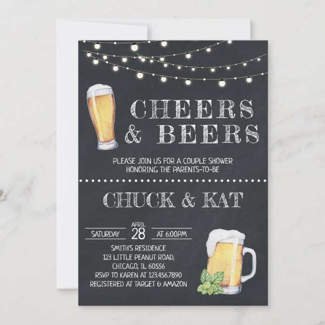Cheers and Beers Baby Shower Chalkboard Invitation (Front)