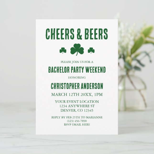 Cheers and Beers Bachelor Party Invitation (Standing Front)