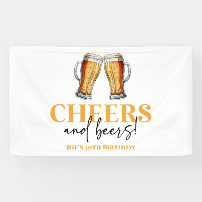Cheers and Beers Beer Glass Birthday Party Banner (Horizontal)