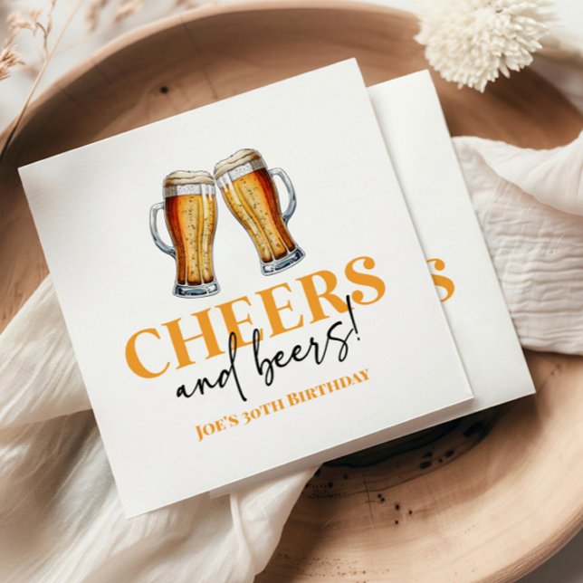 Cheers and Beers Beer Glass Birthday Party Napkin (Creator Uploaded)