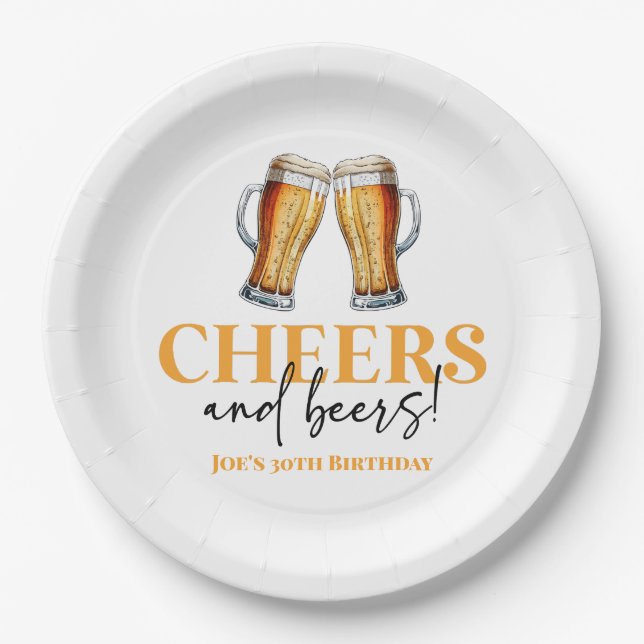Cheers and Beers Beer Glass Birthday Party Paper Plate (Front)