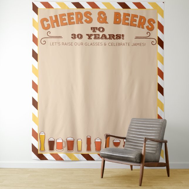 Cheers and Beers Birthday Backdrop Photo Booth Tapestry (In Situ)