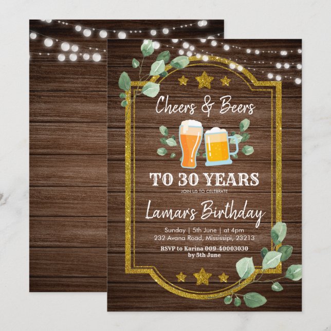 cheers and beers birthday invitation (Front/Back)