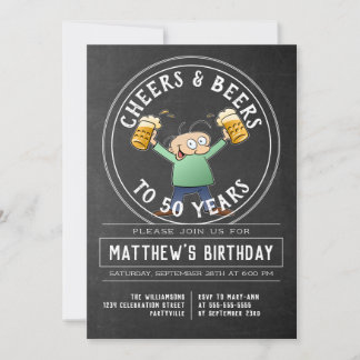 Cheers And Beers Birthday Party Black And White Invitation