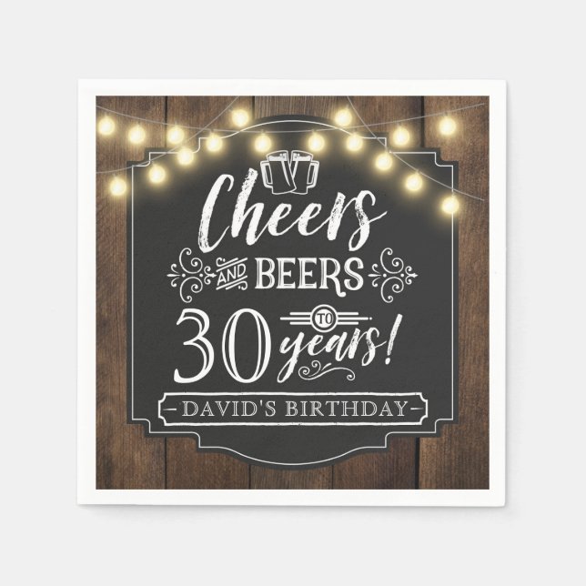 Cheers and Beers Birthday Party Decor Napkins (Front)