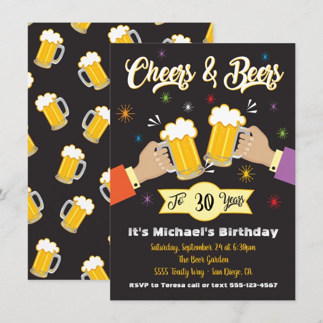 Cheers and Beers Birthday Party Invitation (Front/Back)