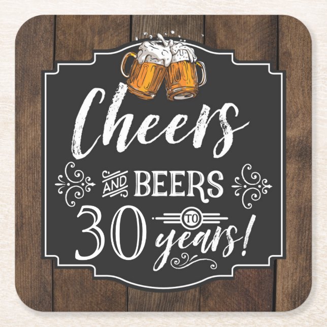 Cheers and Beers Birthday Party  Square Paper Coaster (Front)