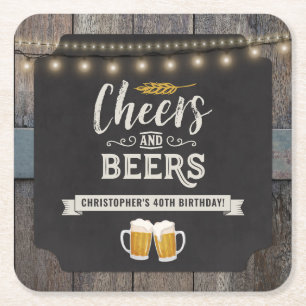 Cheers and Beers Birthday Square Paper Coaster