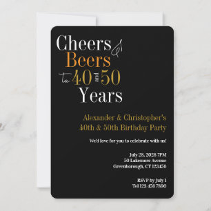 Cheers and Beers Black Gold Joint Birthday Party Invitation